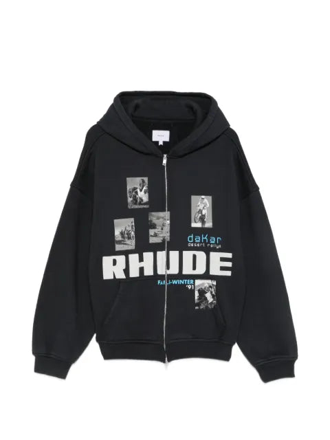RHUDE logo-print zip-up hoodie