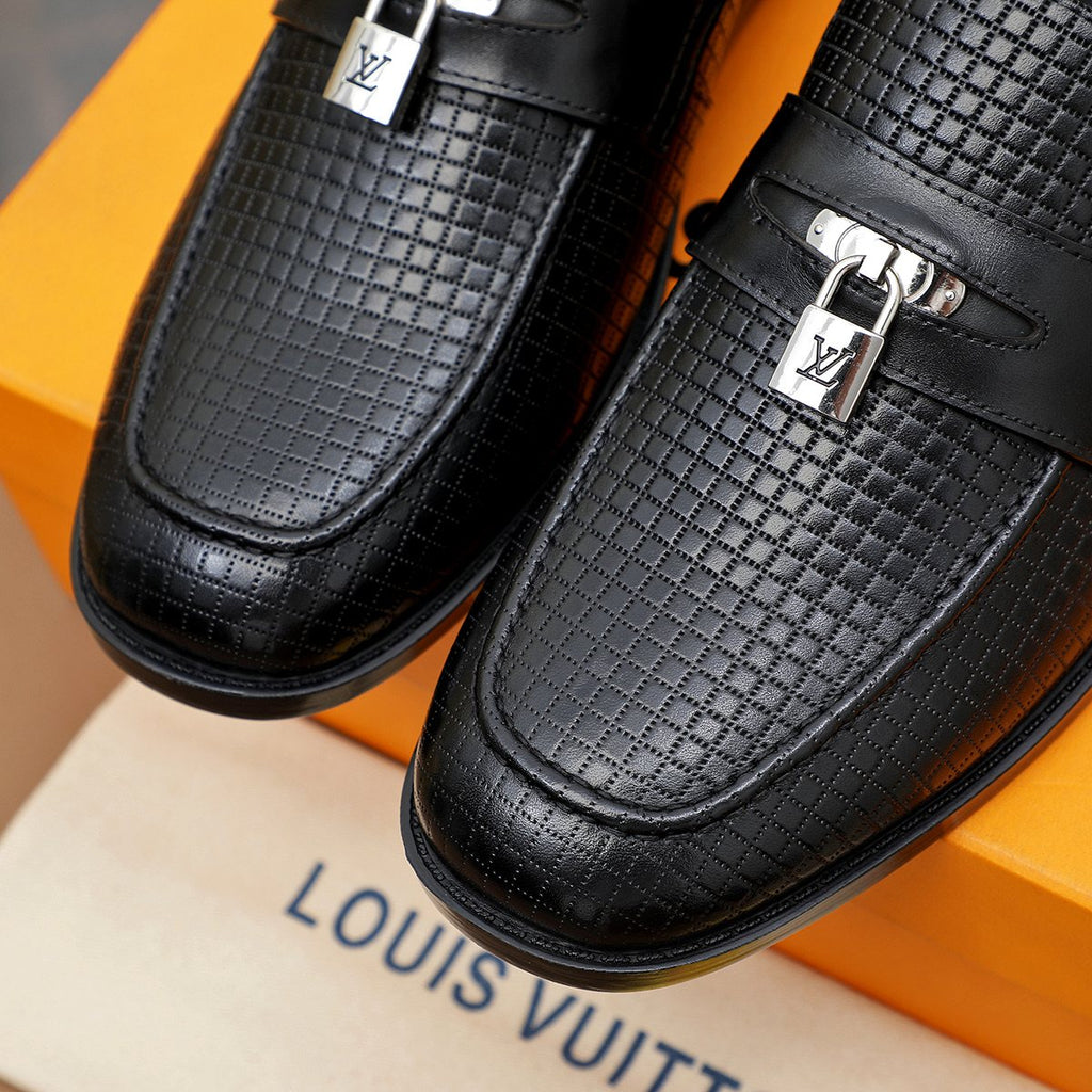Louis Vuitton Black Textured Loafers - Silver-Tone Hardware
