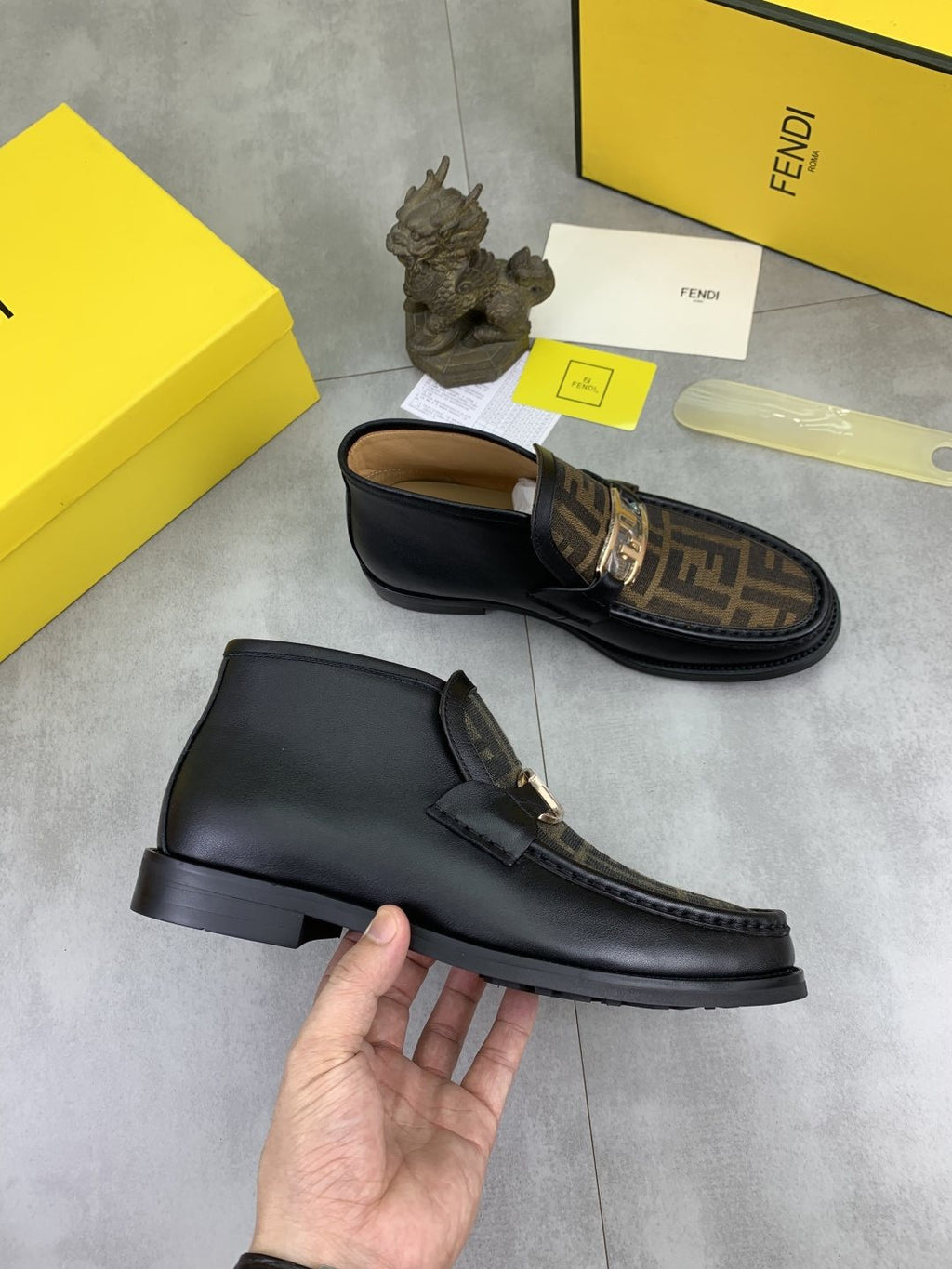 Fendi Men's Black Monogram Vamp Ankle Boots