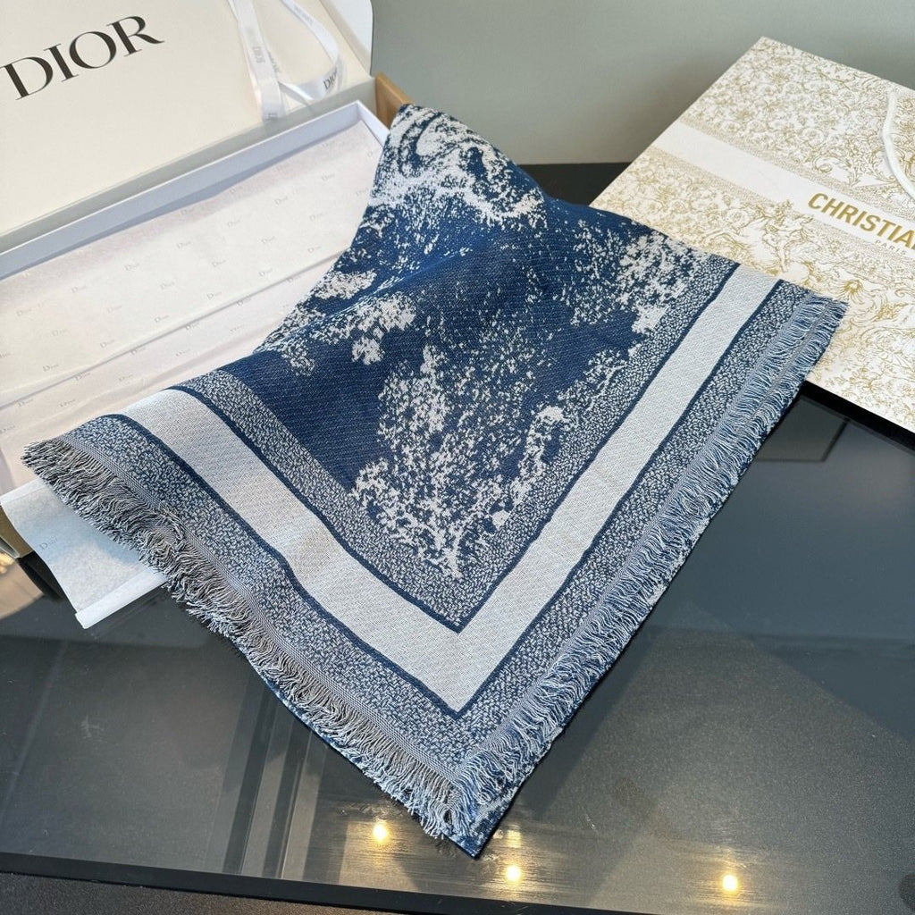 Dior Toile Print Fringe Square Scarf