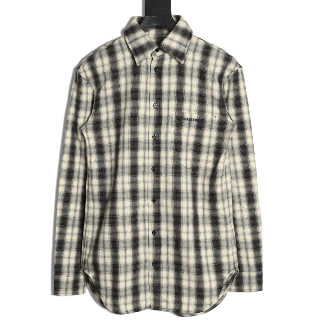 Balenciaga BLCG Embroidered Plaid Long-Sleeve Shirt